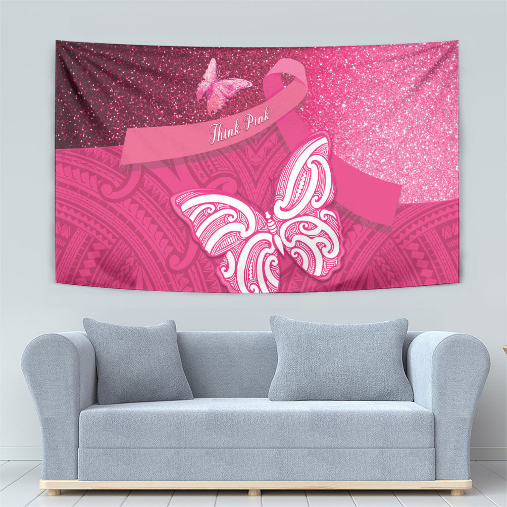 New Zealand Breast Cancer Awareness Tapestry Pink Ribbon Butterfly Maori Pattern