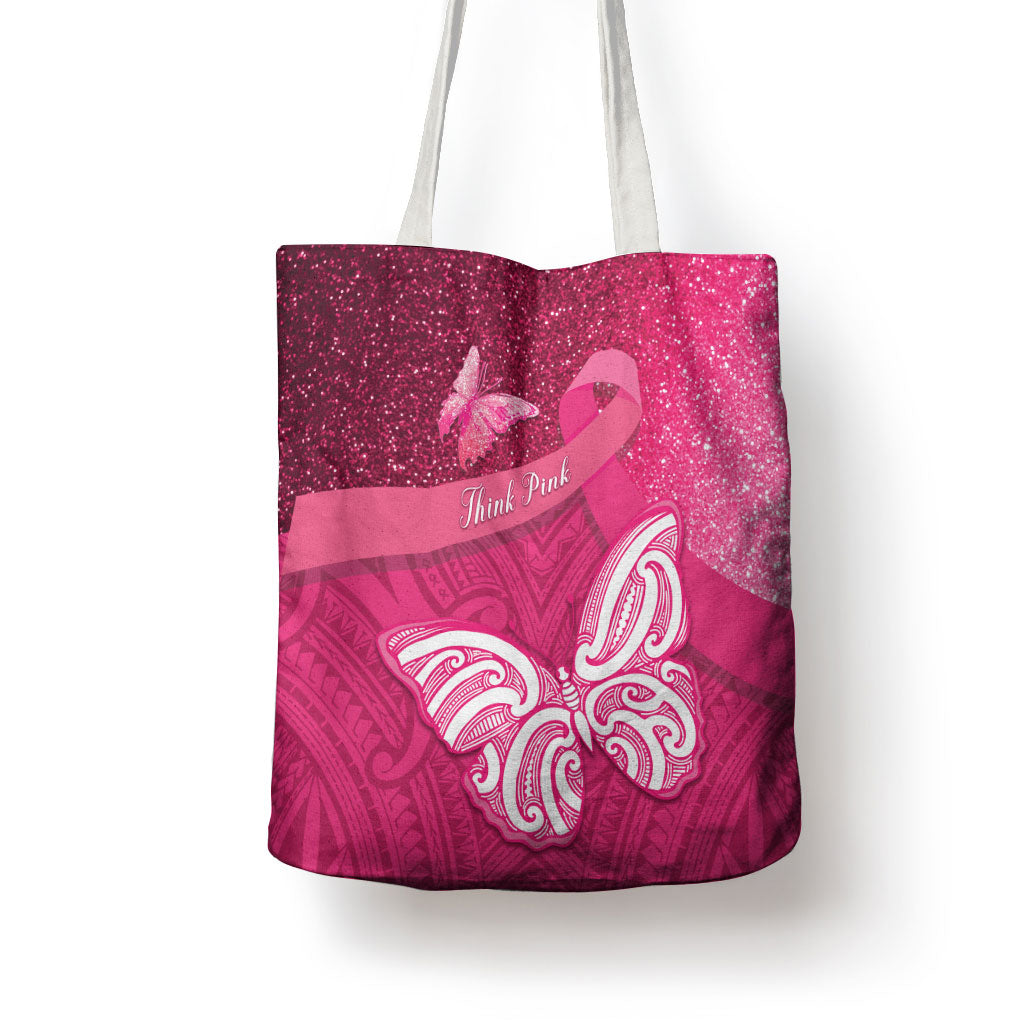 New Zealand Breast Cancer Awareness Tote Bag Pink Ribbon Butterfly Maori Pattern