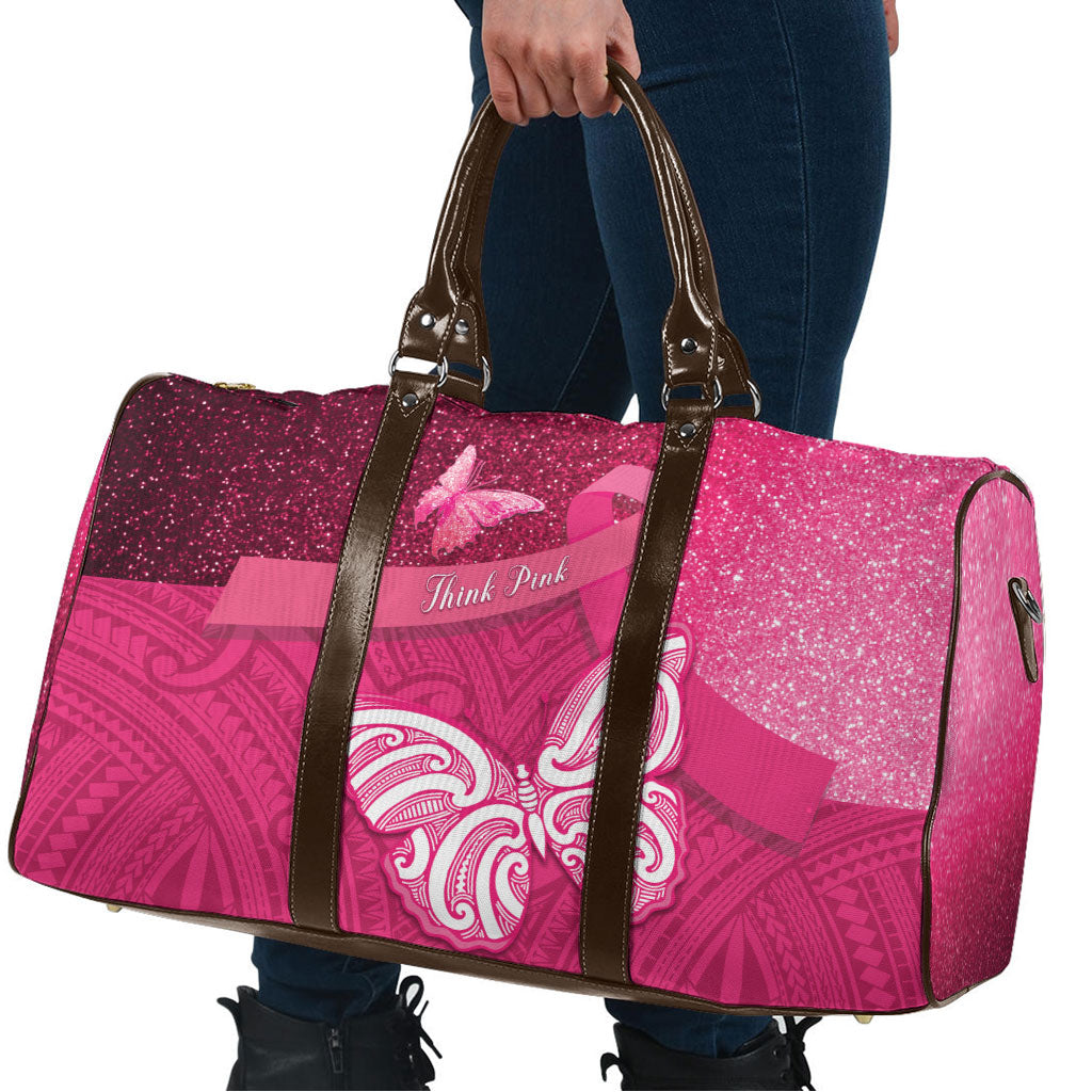New Zealand Breast Cancer Awareness Travel Bag Pink Ribbon Butterfly Maori Pattern