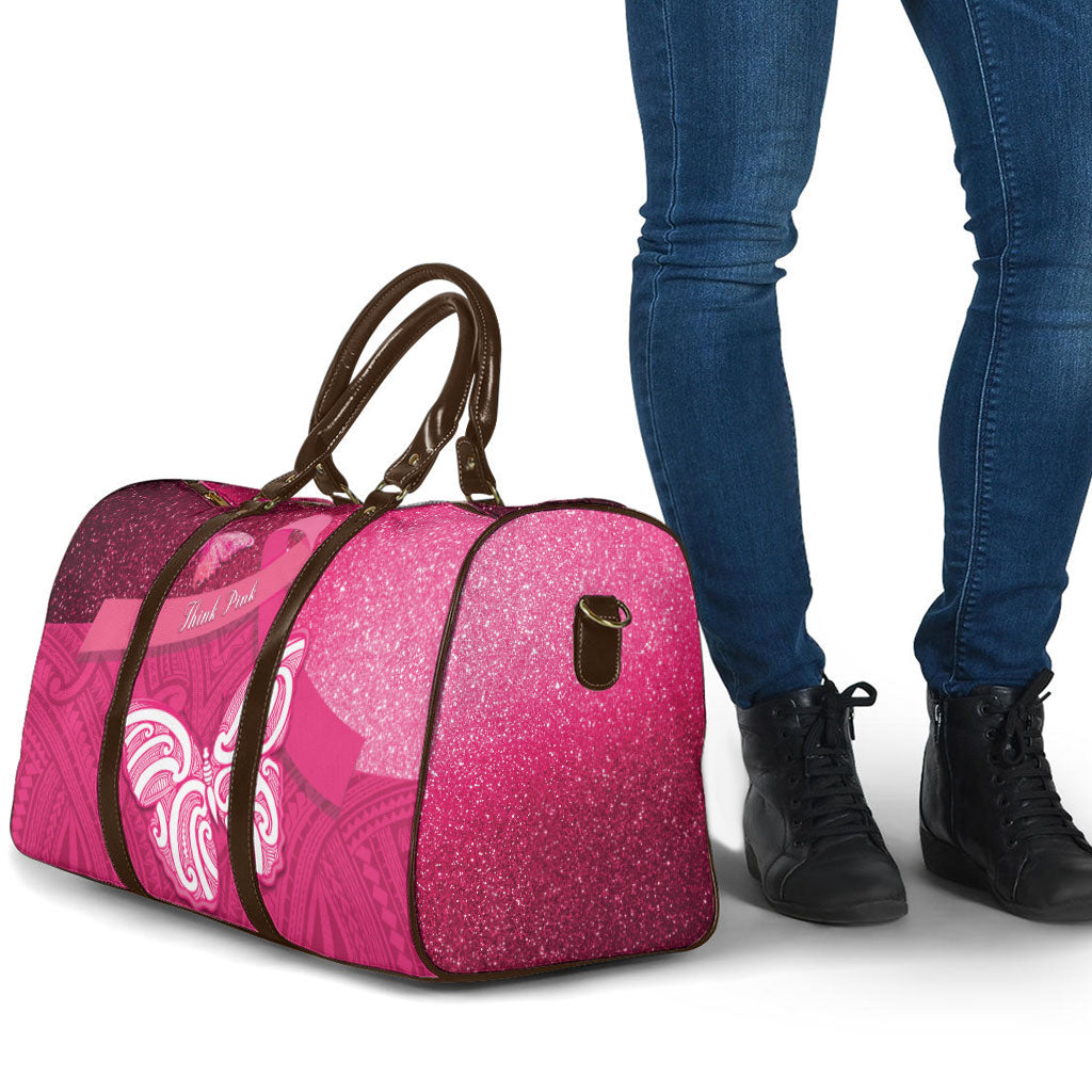 New Zealand Breast Cancer Awareness Travel Bag Pink Ribbon Butterfly Maori Pattern