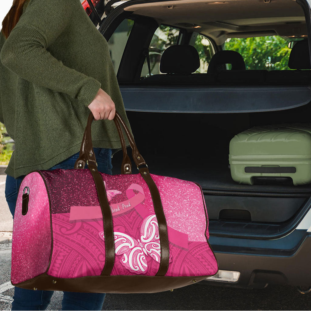 New Zealand Breast Cancer Awareness Travel Bag Pink Ribbon Butterfly Maori Pattern