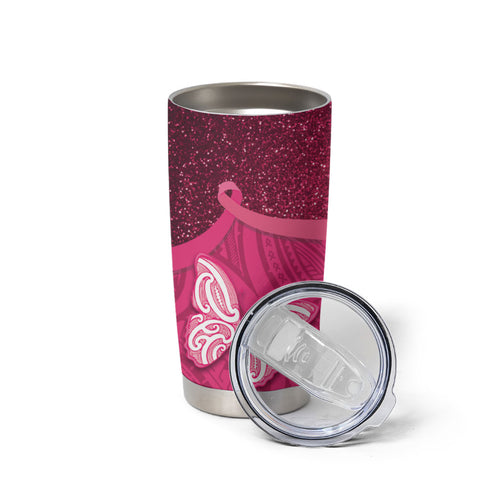 New Zealand Breast Cancer Awareness Tumbler Cup Pink Ribbon Butterfly Maori Pattern