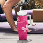 New Zealand Breast Cancer Awareness Tumbler With Handle Pink Ribbon Butterfly Maori Pattern