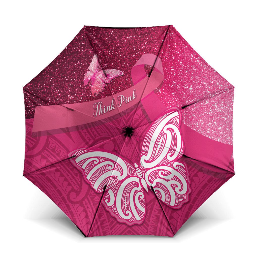 New Zealand Breast Cancer Awareness Umbrella Pink Ribbon Butterfly Maori Pattern