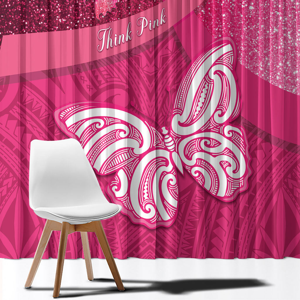 New Zealand Breast Cancer Awareness Window Curtain Pink Ribbon Butterfly Maori Pattern