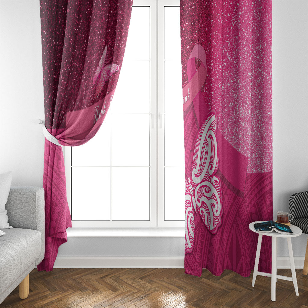 New Zealand Breast Cancer Awareness Window Curtain Pink Ribbon Butterfly Maori Pattern