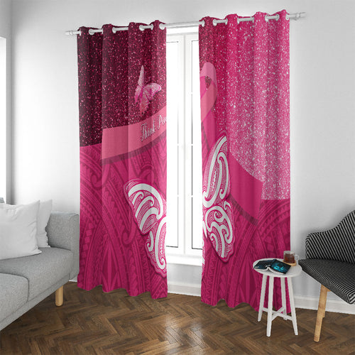 New Zealand Breast Cancer Awareness Window Curtain Pink Ribbon Butterfly Maori Pattern