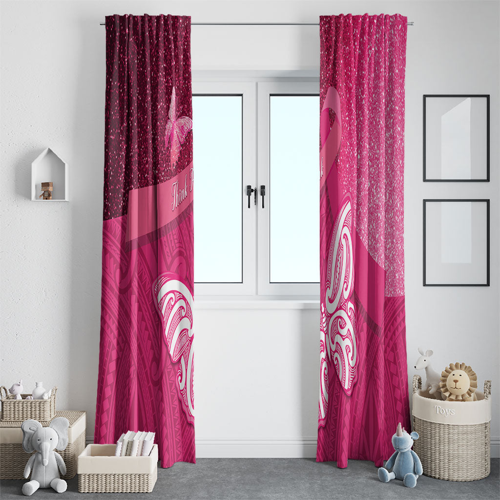 New Zealand Breast Cancer Awareness Window Curtain Pink Ribbon Butterfly Maori Pattern