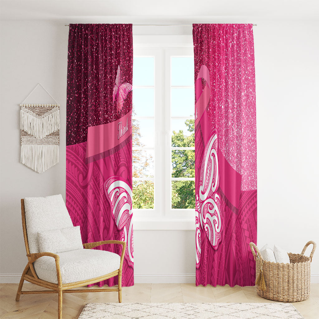 New Zealand Breast Cancer Awareness Window Curtain Pink Ribbon Butterfly Maori Pattern