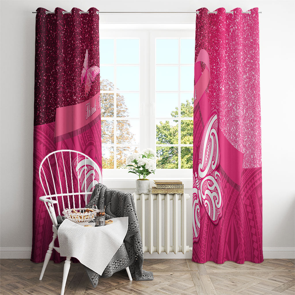 New Zealand Breast Cancer Awareness Window Curtain Pink Ribbon Butterfly Maori Pattern