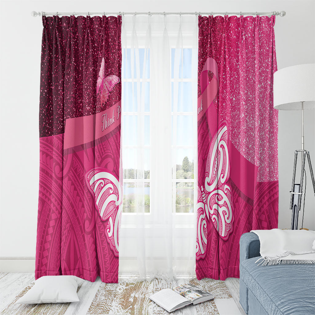 New Zealand Breast Cancer Awareness Window Curtain Pink Ribbon Butterfly Maori Pattern