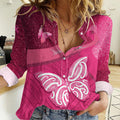 New Zealand Breast Cancer Awareness Women Casual Shirt Pink Ribbon Butterfly Maori Pattern