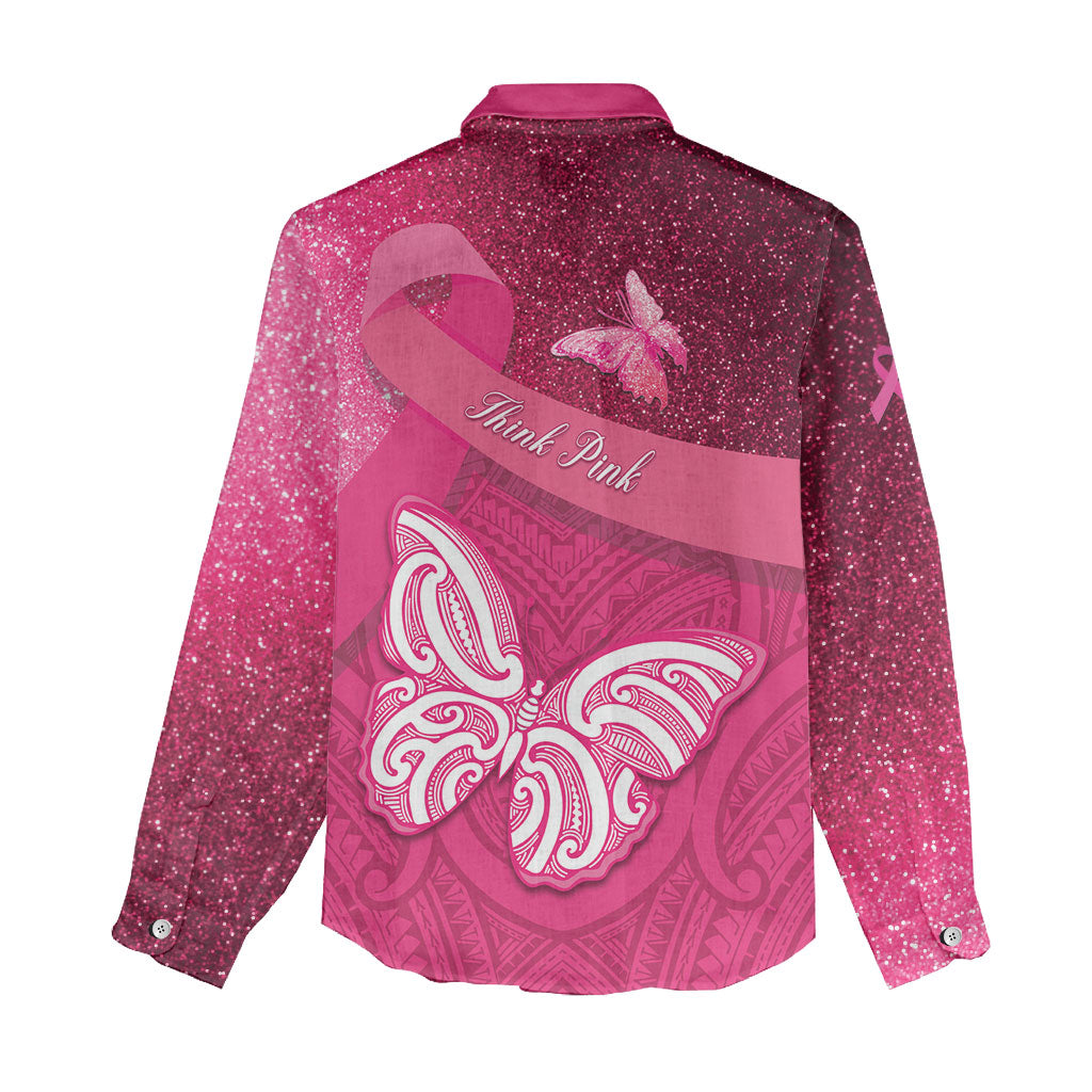 New Zealand Breast Cancer Awareness Women Casual Shirt Pink Ribbon Butterfly Maori Pattern