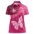 New Zealand Breast Cancer Awareness Women Polo Shirt Pink Ribbon Butterfly Maori Pattern
