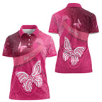 New Zealand Breast Cancer Awareness Women Polo Shirt Pink Ribbon Butterfly Maori Pattern