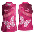 New Zealand Breast Cancer Awareness Women Sleeveless Polo Shirt Pink Ribbon Butterfly Maori Pattern