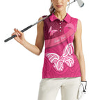 New Zealand Breast Cancer Awareness Women Sleeveless Polo Shirt Pink Ribbon Butterfly Maori Pattern