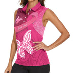 New Zealand Breast Cancer Awareness Women Sleeveless Polo Shirt Pink Ribbon Butterfly Maori Pattern