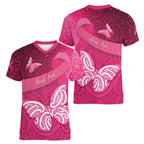 New Zealand Breast Cancer Awareness Women V-Neck T-Shirt Pink Ribbon Butterfly Maori Pattern