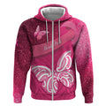 New Zealand Breast Cancer Awareness Zip Hoodie Pink Ribbon Butterfly Maori Pattern