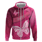 New Zealand Breast Cancer Awareness Zip Hoodie Pink Ribbon Butterfly Maori Pattern
