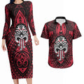 New Zealand Maori Language Week Couples Matching Long Sleeve Bodycon Dress and Hawaiian Shirt Te Wiki O Te Reo Maori Hei Tiki