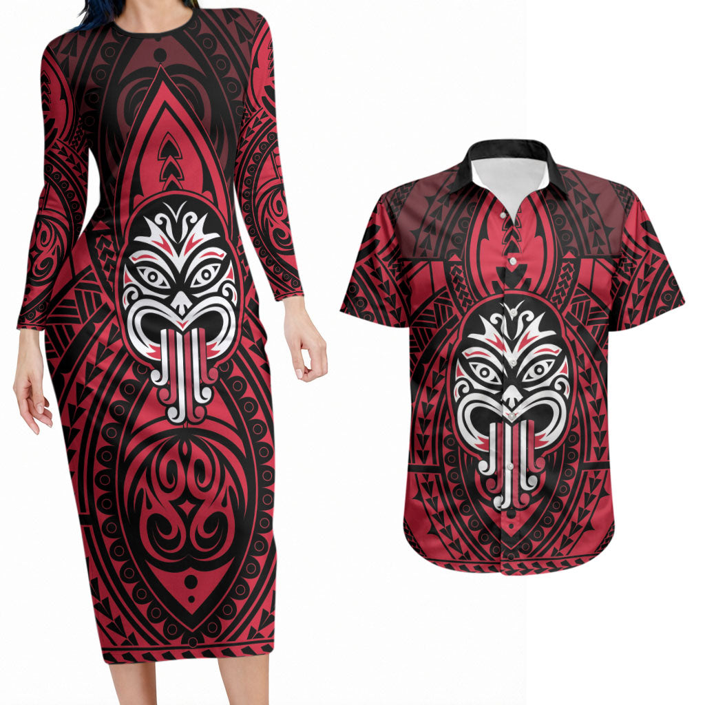 New Zealand Maori Language Week Couples Matching Long Sleeve Bodycon Dress and Hawaiian Shirt Te Wiki O Te Reo Maori Hei Tiki