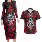 New Zealand Maori Language Week Couples Matching Long Sleeve Bodycon Dress and Hawaiian Shirt Te Wiki O Te Reo Maori Hei Tiki