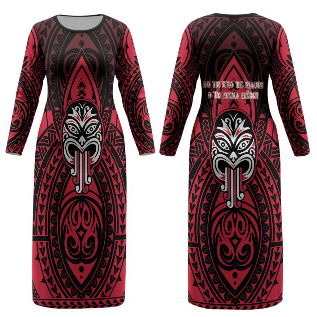 New Zealand Maori Language Week Couples Matching Long Sleeve Bodycon Dress and Hawaiian Shirt Te Wiki O Te Reo Maori Hei Tiki