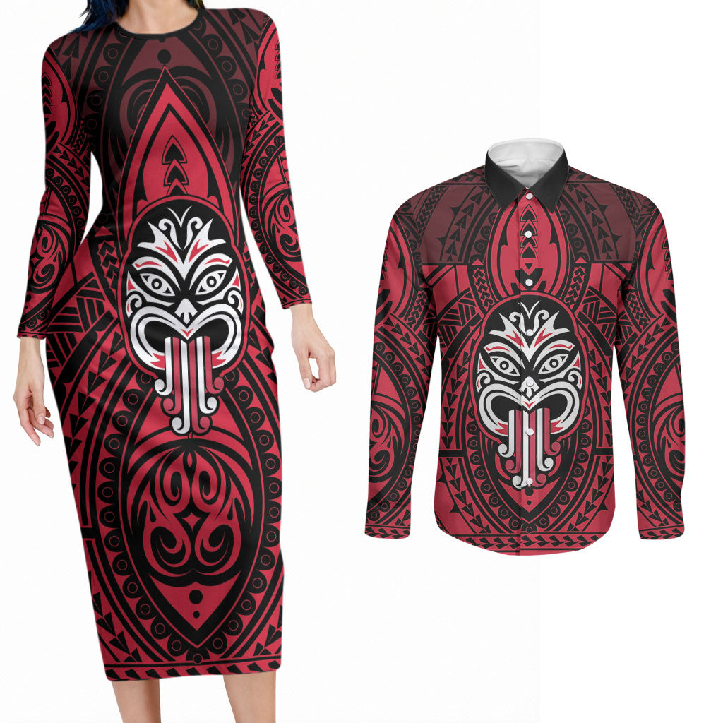New Zealand Maori Language Week Couples Matching Long Sleeve Bodycon Dress and Long Sleeve Button Shirt Te Wiki O Te Reo Maori Hei Tiki