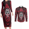 New Zealand Maori Language Week Couples Matching Long Sleeve Bodycon Dress and Long Sleeve Button Shirt Te Wiki O Te Reo Maori Hei Tiki