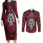 New Zealand Maori Language Week Couples Matching Long Sleeve Bodycon Dress and Long Sleeve Button Shirt Te Wiki O Te Reo Maori Hei Tiki
