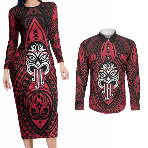 New Zealand Maori Language Week Couples Matching Long Sleeve Bodycon Dress and Long Sleeve Button Shirt Te Wiki O Te Reo Maori Hei Tiki