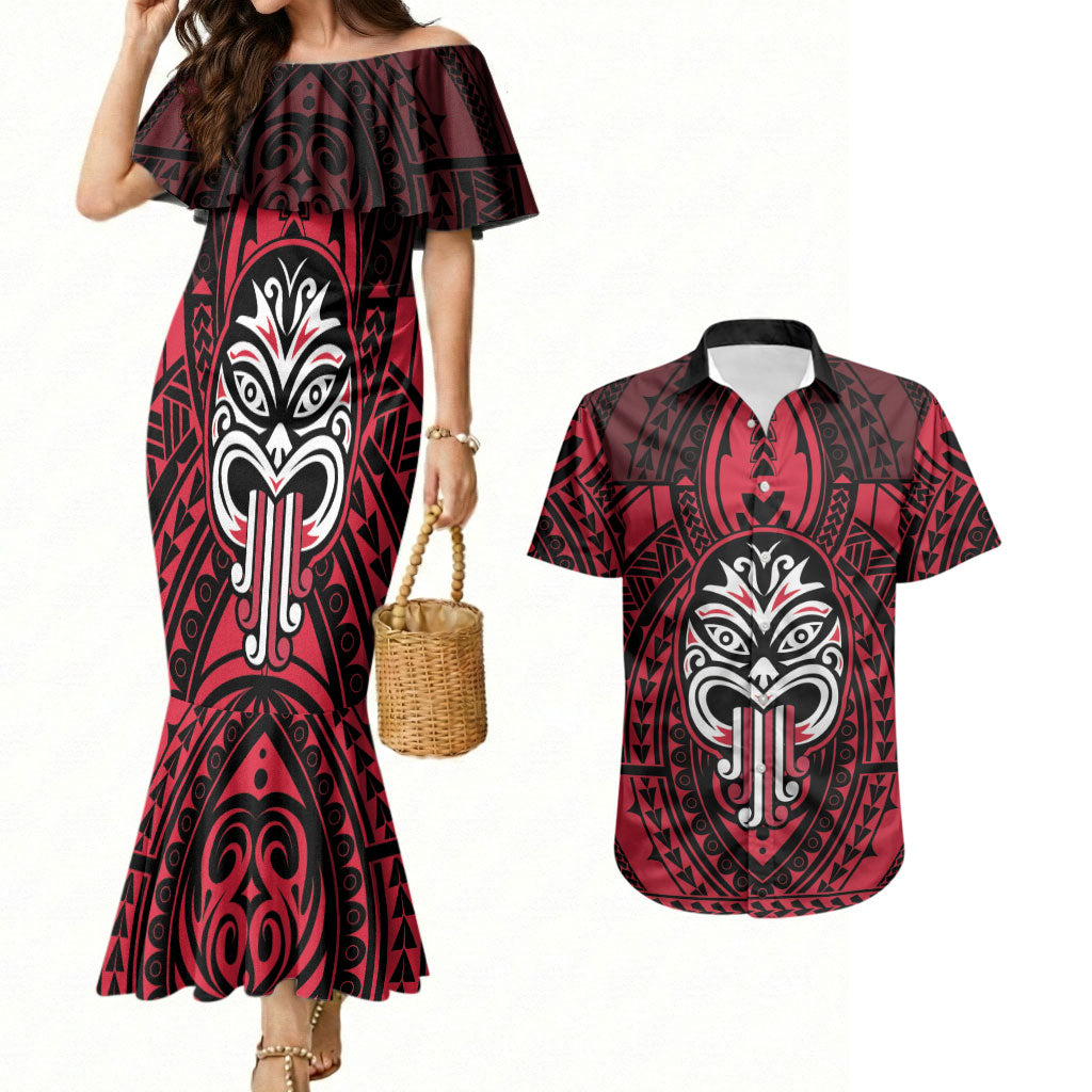 New Zealand Maori Language Week Couples Matching Mermaid Dress and Hawaiian Shirt Te Wiki O Te Reo Maori Hei Tiki