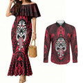 New Zealand Maori Language Week Couples Matching Mermaid Dress and Long Sleeve Button Shirt Te Wiki O Te Reo Maori Hei Tiki