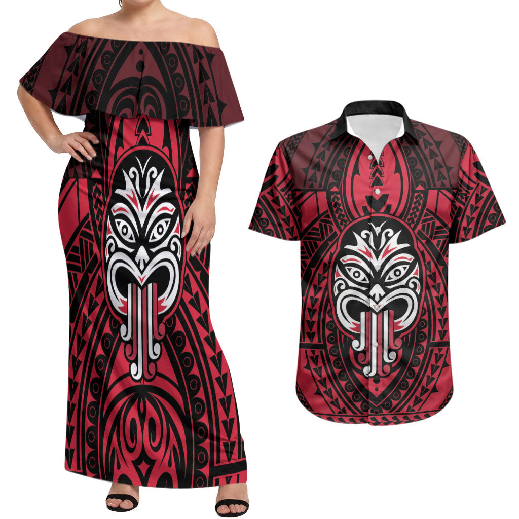 New Zealand Maori Language Week Couples Matching Off Shoulder Maxi Dress and Hawaiian Shirt Te Wiki O Te Reo Maori Hei Tiki