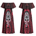 New Zealand Maori Language Week Couples Matching Off Shoulder Maxi Dress and Hawaiian Shirt Te Wiki O Te Reo Maori Hei Tiki
