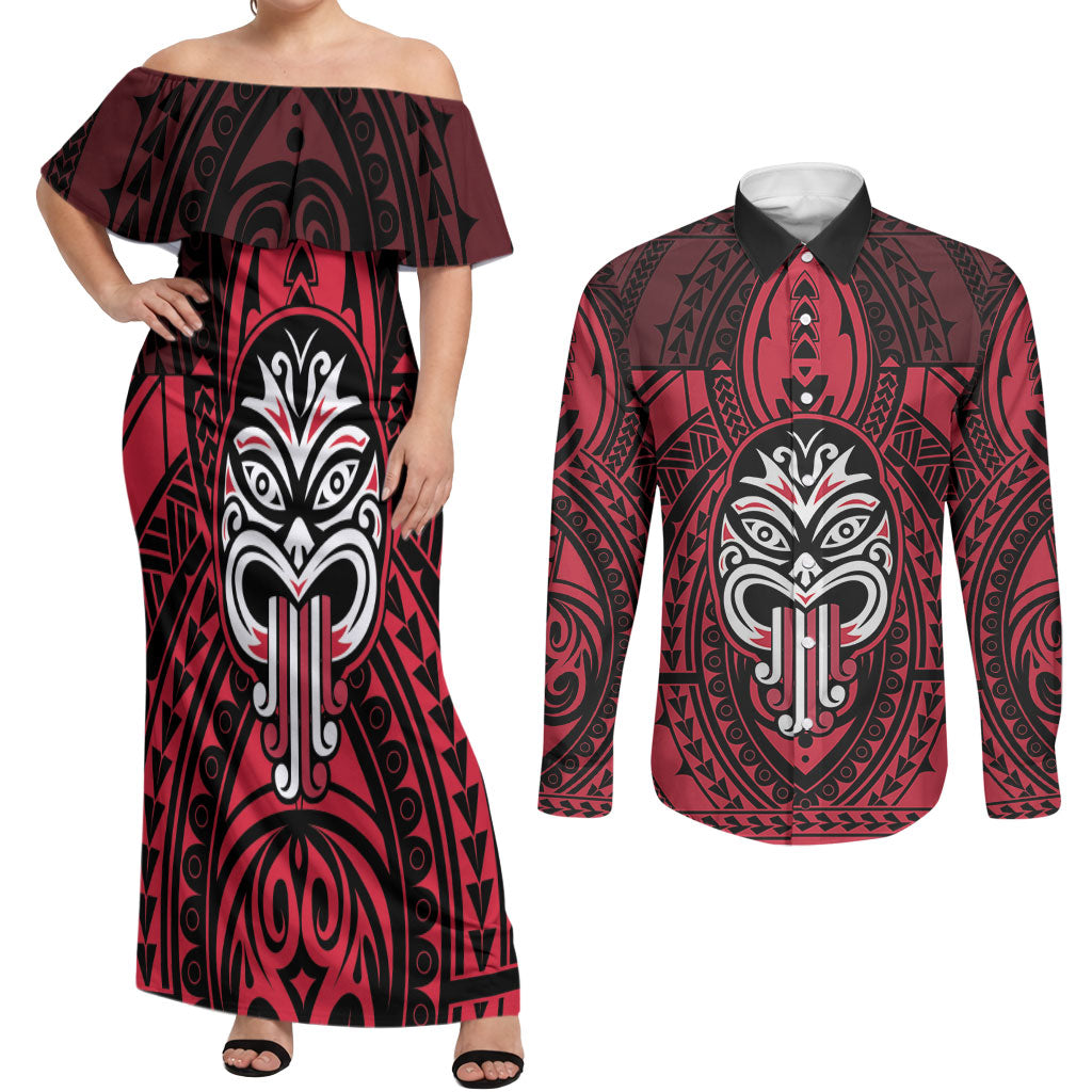 New Zealand Maori Language Week Couples Matching Off Shoulder Maxi Dress and Long Sleeve Button Shirt Te Wiki O Te Reo Maori Hei Tiki