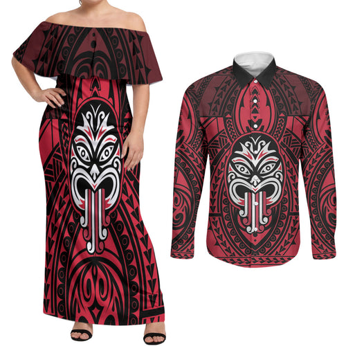 New Zealand Maori Language Week Couples Matching Off Shoulder Maxi Dress and Long Sleeve Button Shirt Te Wiki O Te Reo Maori Hei Tiki