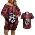 New Zealand Maori Language Week Couples Matching Off Shoulder Short Dress and Hawaiian Shirt Te Wiki O Te Reo Maori Hei Tiki