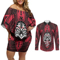 New Zealand Maori Language Week Couples Matching Off Shoulder Short Dress and Long Sleeve Button Shirt Te Wiki O Te Reo Maori Hei Tiki