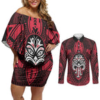 New Zealand Maori Language Week Couples Matching Off Shoulder Short Dress and Long Sleeve Button Shirt Te Wiki O Te Reo Maori Hei Tiki