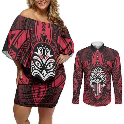 New Zealand Maori Language Week Couples Matching Off Shoulder Short Dress and Long Sleeve Button Shirt Te Wiki O Te Reo Maori Hei Tiki
