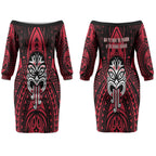 New Zealand Maori Language Week Couples Matching Off The Shoulder Long Sleeve Dress and Hawaiian Shirt Te Wiki O Te Reo Maori Hei Tiki