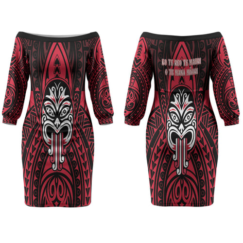 New Zealand Maori Language Week Couples Matching Off The Shoulder Long Sleeve Dress and Long Sleeve Button Shirt Te Wiki O Te Reo Maori Hei Tiki