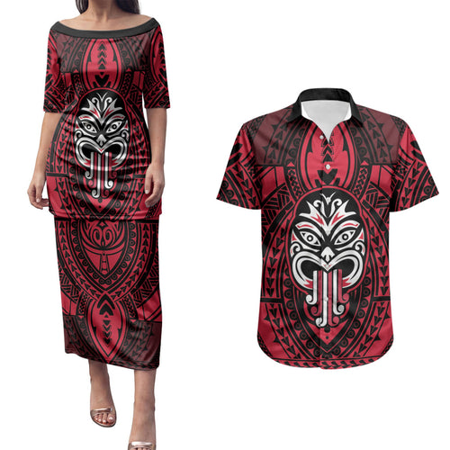 New Zealand Maori Language Week Couples Matching Puletasi and Hawaiian Shirt Te Wiki O Te Reo Maori Hei Tiki