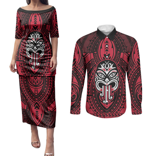 New Zealand Maori Language Week Couples Matching Puletasi and Long Sleeve Button Shirt Te Wiki O Te Reo Maori Hei Tiki