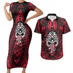 New Zealand Maori Language Week Couples Matching Short Sleeve Bodycon Dress and Hawaiian Shirt Te Wiki O Te Reo Maori Hei Tiki