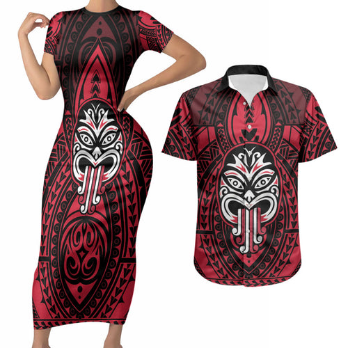 New Zealand Maori Language Week Couples Matching Short Sleeve Bodycon Dress and Hawaiian Shirt Te Wiki O Te Reo Maori Hei Tiki