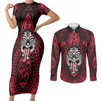 New Zealand Maori Language Week Couples Matching Short Sleeve Bodycon Dress and Long Sleeve Button Shirt Te Wiki O Te Reo Maori Hei Tiki